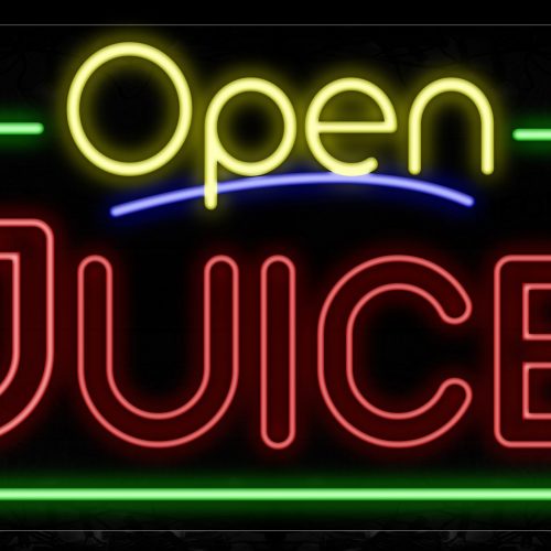 Image of 15525 Open Juice (Double Stroke) With Green Border Neon Signs_20x37 Black Backing