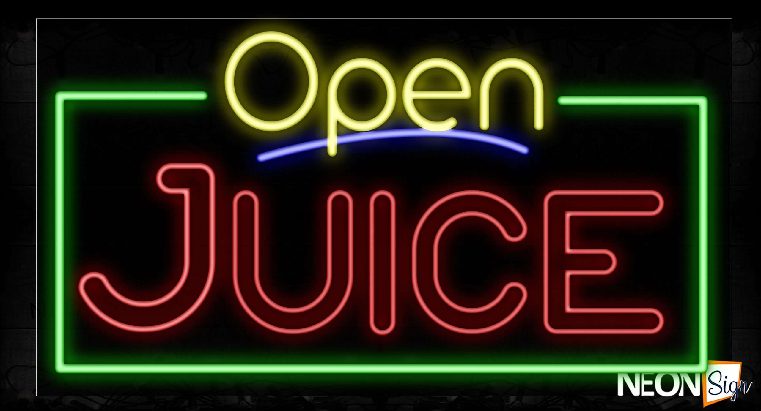 Image of 15525 Open Juice (Double Stroke) With Green Border Neon Signs_20x37 Black Backing