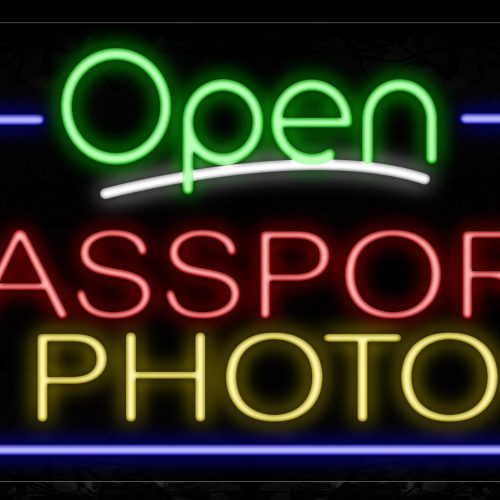 Image of 15546 Open Passport Photo With Border Neon Signs_20x37 Black Backing