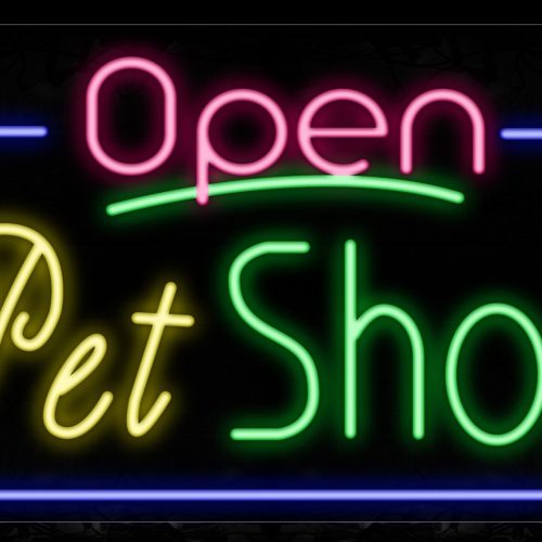Image of 15553 Open Pet Shop With Border Neon Sign_20x37 Contoured Black Backing