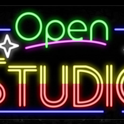 Image of 15573 Open Studio With Border Neon Signs_20x37 Black Backing