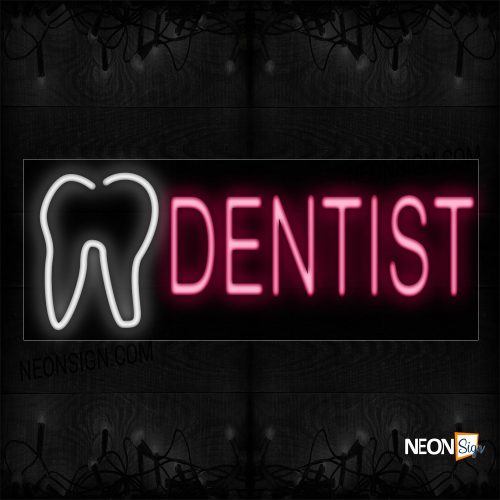 Image of 10049 Dentist in red With Tooth Logo Neon Sign_13x32 Black Backing