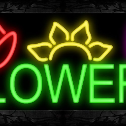 Image of 10059 Flower in green with flowers logo Neon Sign 13x32 Black Backing