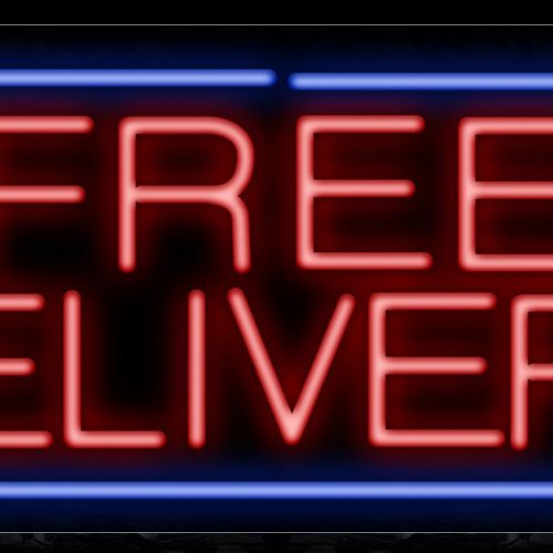 Image of 10061 Free Delivery with border Neon Sign_13x32 Black Backing