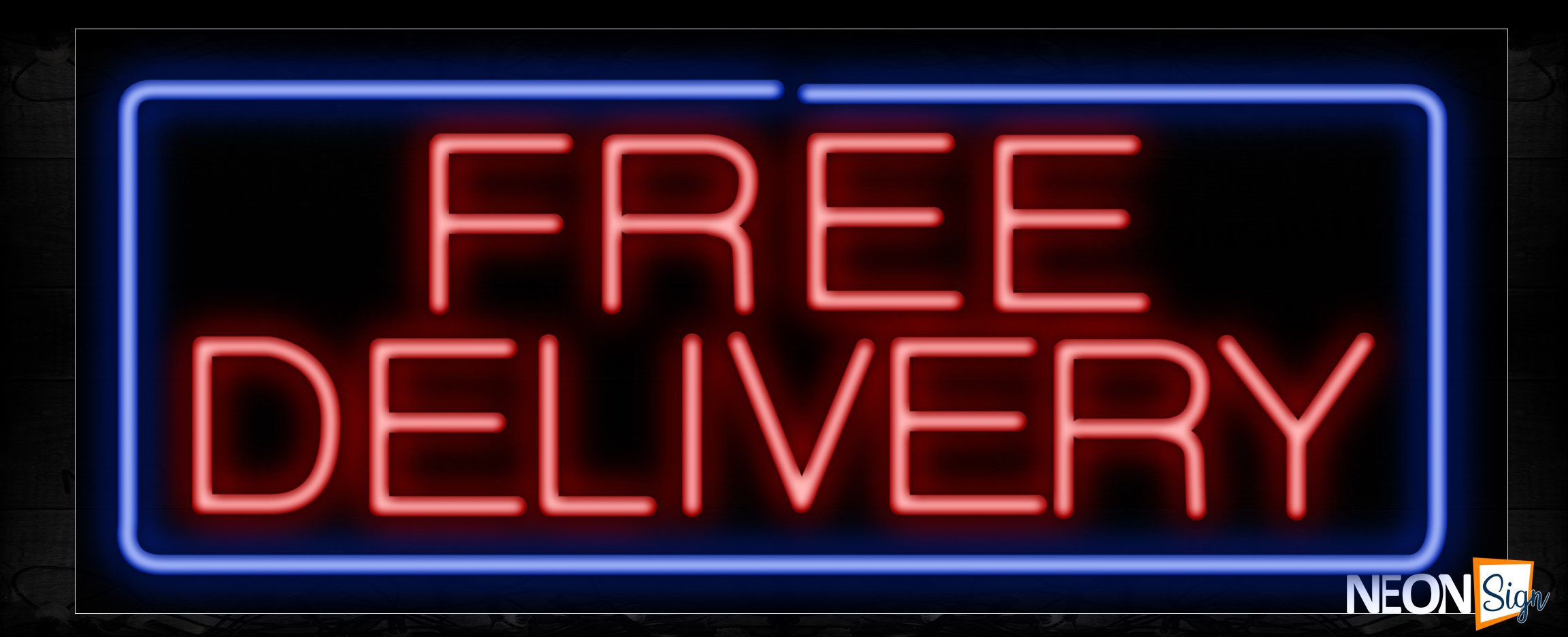 Image of 10061 Free Delivery with border Neon Sign_13x32 Black Backing
