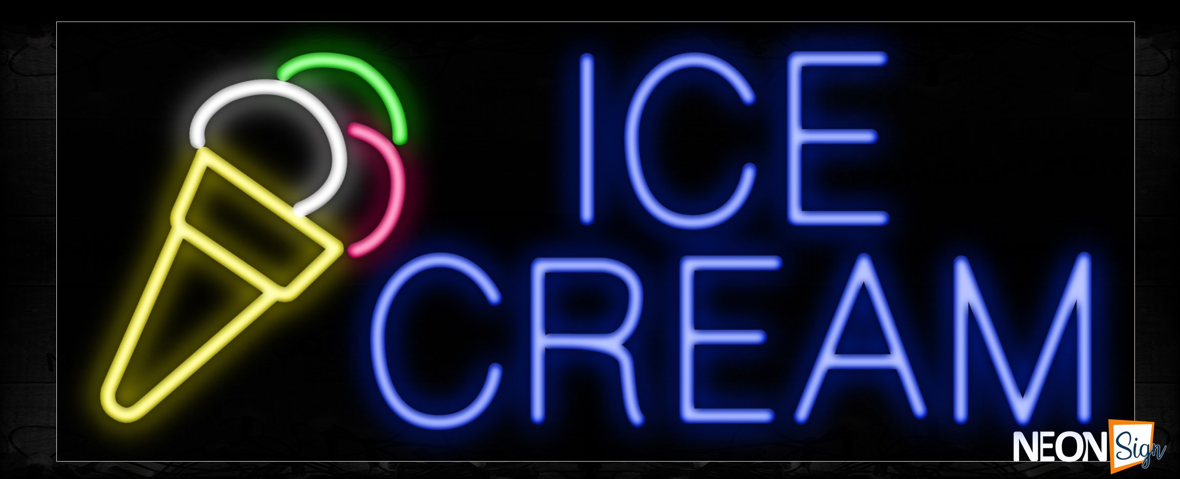 Image of 10077 Ice Cream with logo Neon Sign_13x32 Black Backing