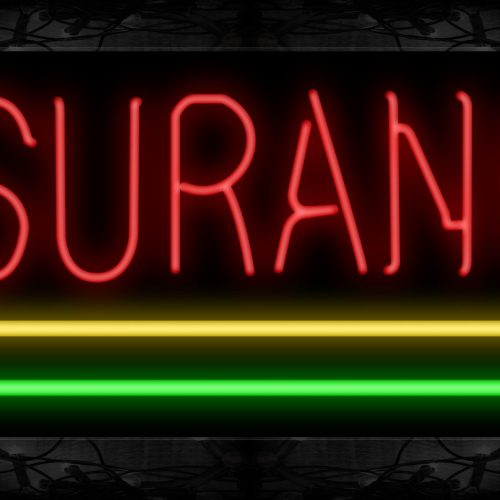 Image of 10079 Insurance with yellow and green lines Neon Sign 13x32 Black Backing
