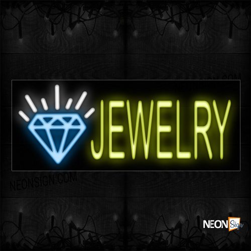 Image of 10082 Jewelry In Yellow With Diamond Logo Neon Sign_13x32 Black Backing