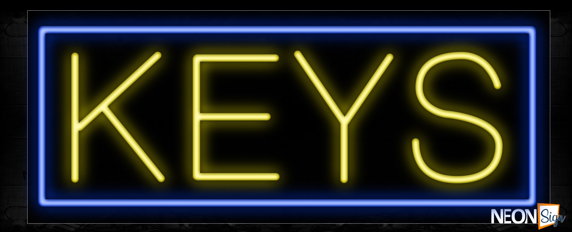 Image of 10083 Keys in yellow with blue border Neon Sign_13x32 Black Backing