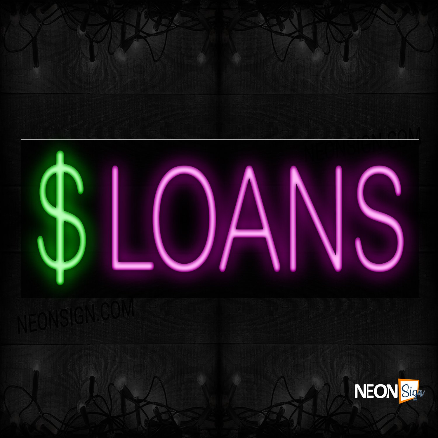 Image of 10087 $ Loans In Pink Neon Sign_13x32 Black Backing