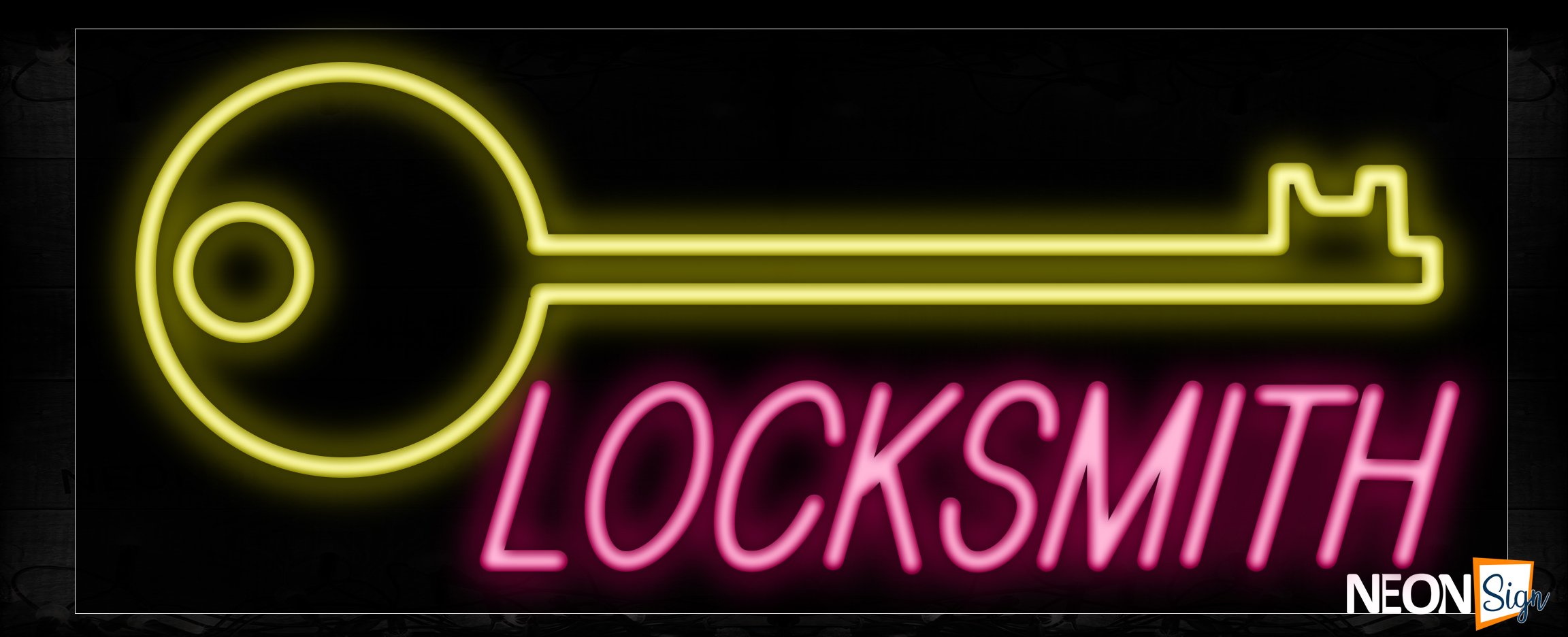 Image of 10088 Locksmith with key logo Neon Sign_13x32 Black Backing