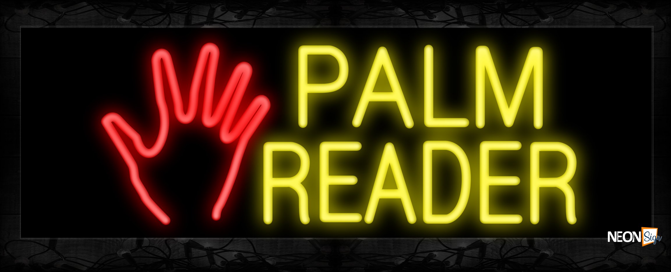 Image of 10104 Palm Reader with palm logo Neon Sign 13x32 Black Backing