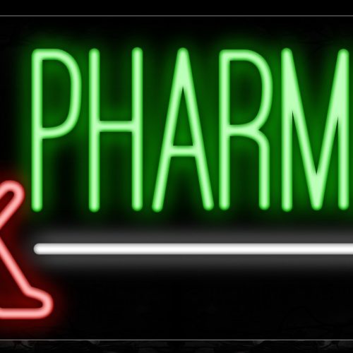 Image of 10107 Rx Pharmacy with white line Neon Sign_13x32 Black Backing