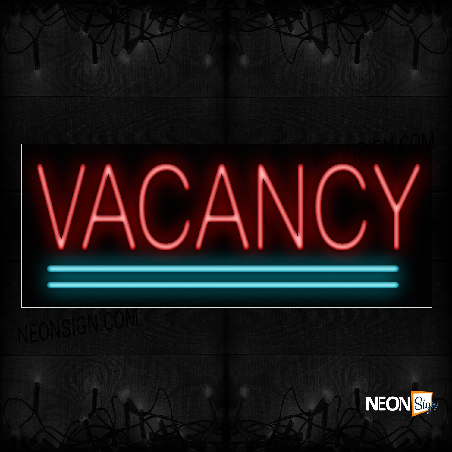 Image of 10142 Vacancy In Red With Aqua Lines Neon Sign_13x32 Black Backing