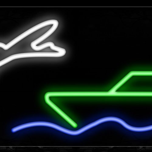 Image of 10148 Airplane and ship logo Neon Sign_13x32 Black Backing