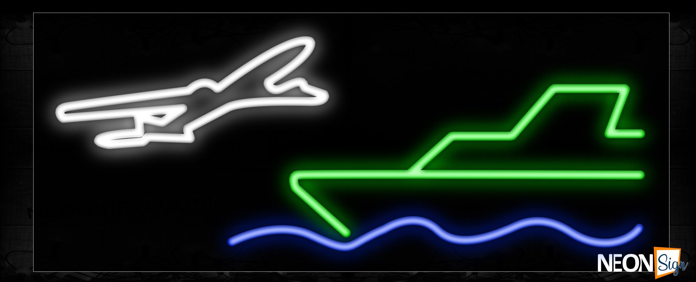 Image of 10148 Airplane and ship logo Neon Sign_13x32 Black Backing