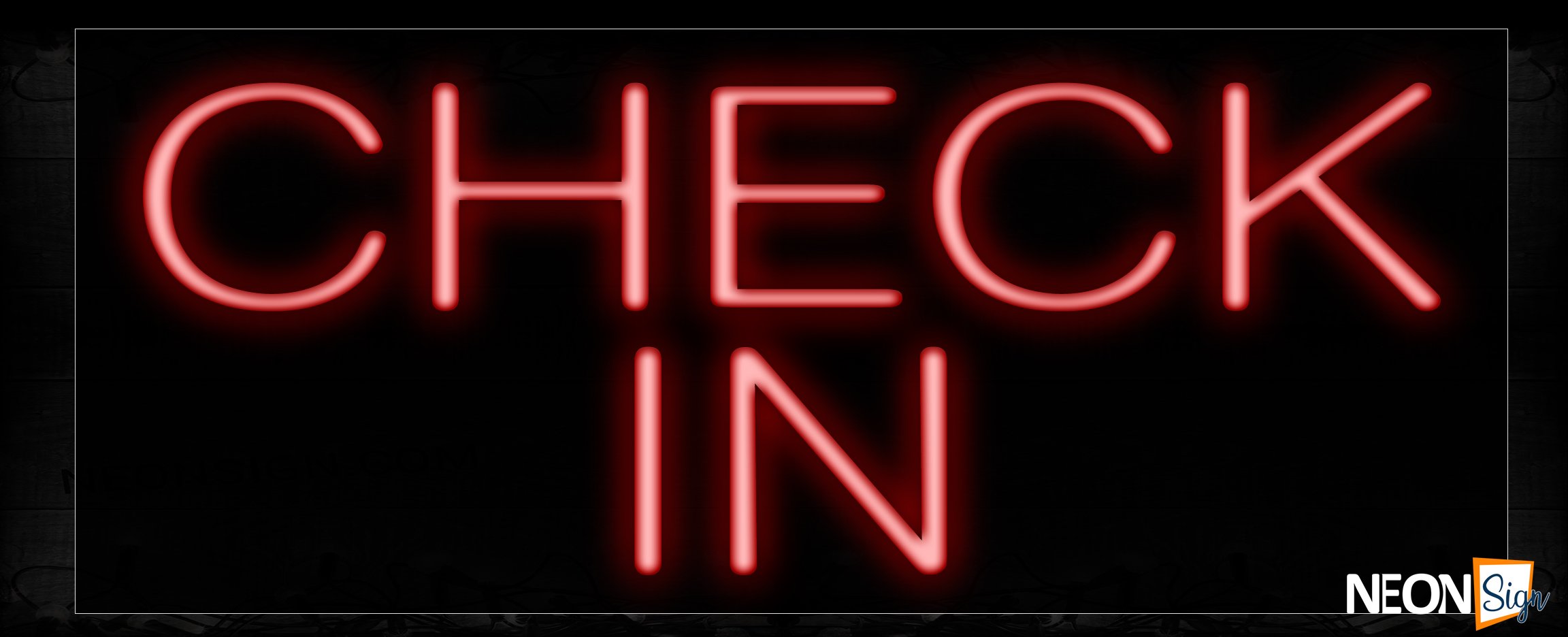 Image of 10218 Check IN in red Neon Sign_13x32 Black Backing