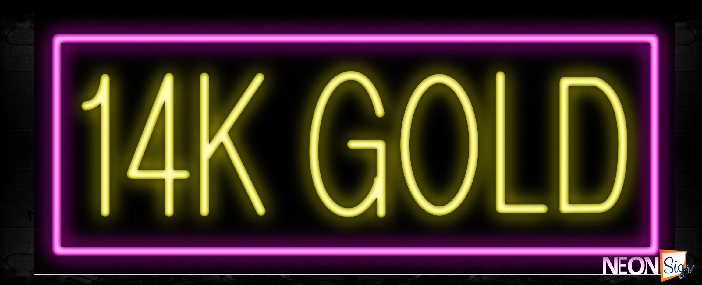 Image of 10248 14K Gold in yellow with pink border Neon Sign_13x32 Black Backing