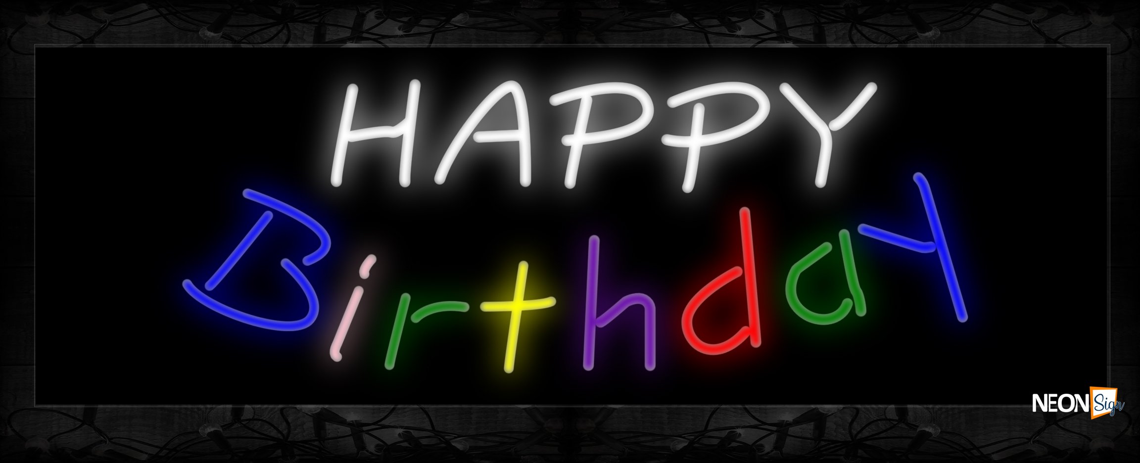 Image of 10249 Happy Birthday (Colorful) Neon Sign 13x32 Black Backing
