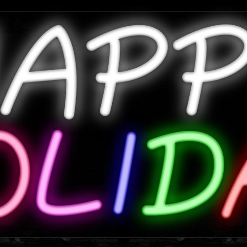 Image of 10250 Colorful Happy Holiday Neon Sign_13x32 Black Backing