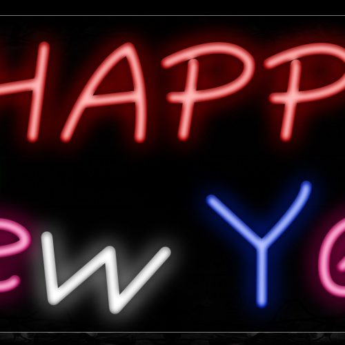 Image of 10251 Happy New Year (Colorful) Neon Sign_13x32 Black Backing
