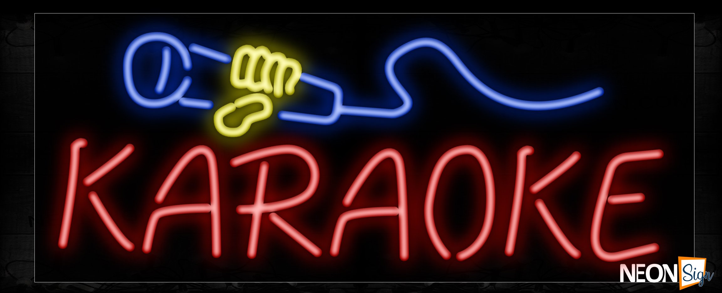 Image of 10257 Karaoke with mic logo Neon Sign_13x32 Black Backing