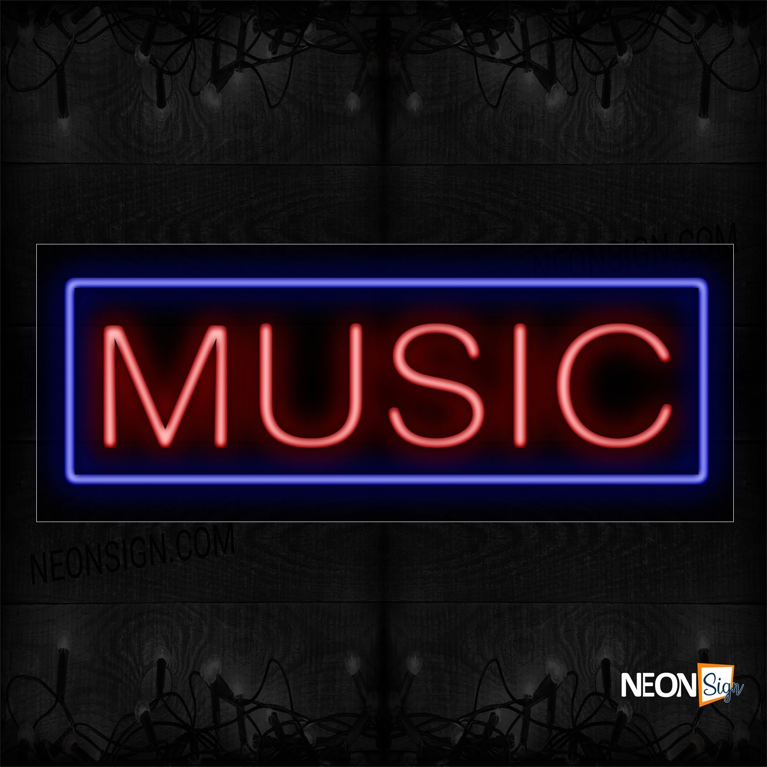 Image of 10264 Music With Border Neon Sign_13x32 Black Backing