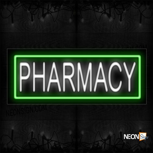 Image of 10280 Pharmacy In White With Green Border Neon Sign_13x32 Black Backing
