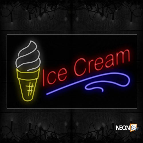 Image of 10399 Ice Cream Wave With Ice Cream Image Border Led Bulb Neon Signs_20x37 Black Backing