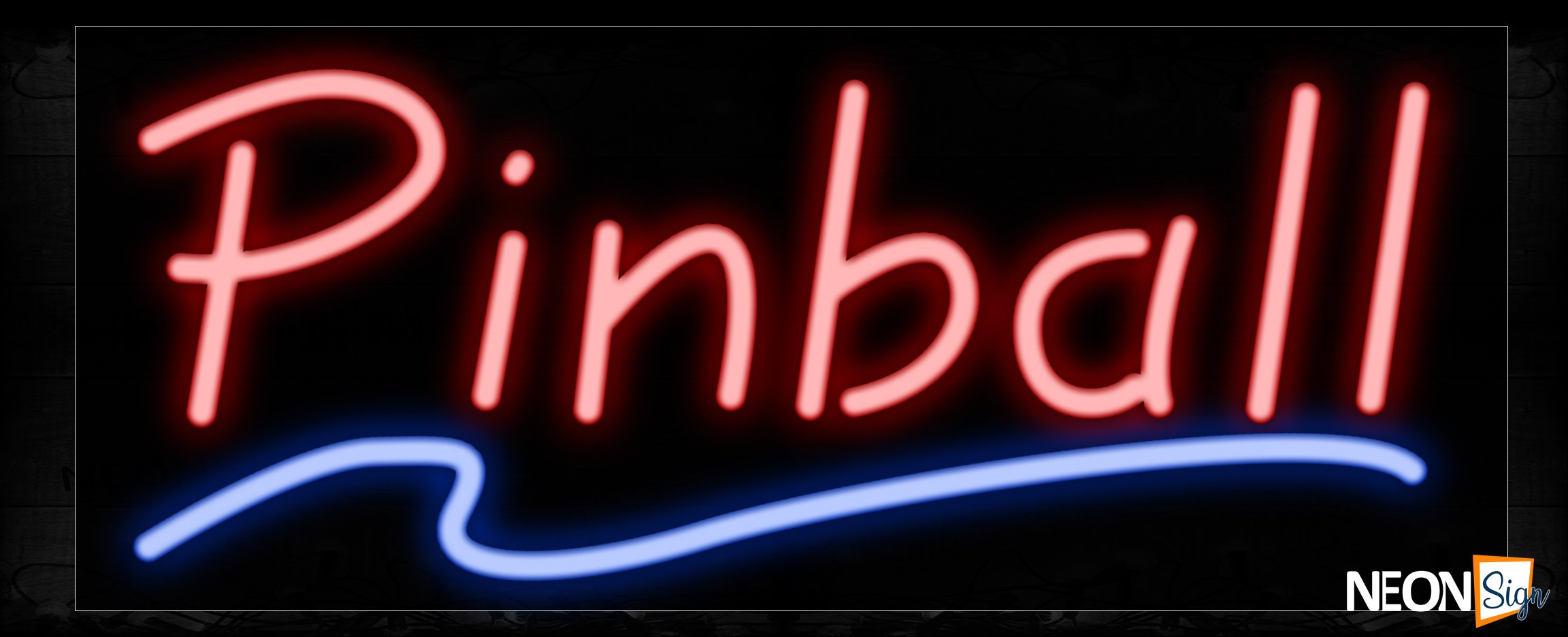 Image of 10403 Pinball in red with blue line Neon Sign_13x32 Black Backing