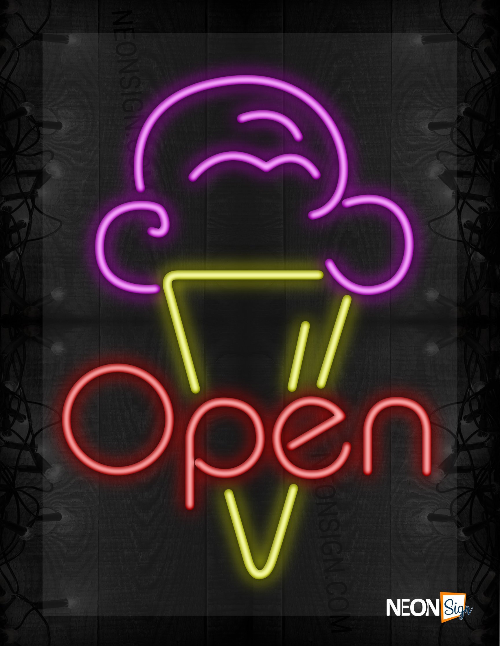 Image of 10409 Open with Ice Cream with Cone LED Flex_24 x31 Clear Backing