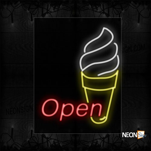 Image of 10412 Open With Sundae Logo Neon Signs_24x31 Black Backing
