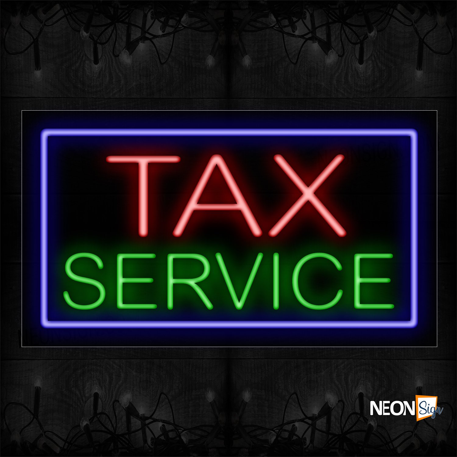 Image of 10421 Tax Service With Blue Border Neon Sign_20x37 Black Backing