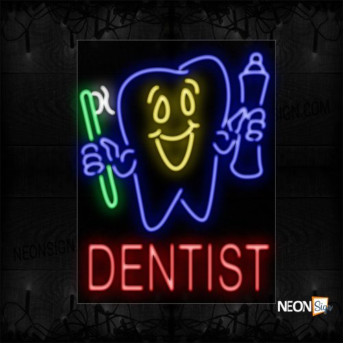 Image of 10426 Dentist With Tooth Logo Neon Sign_24x31 Black Backing
