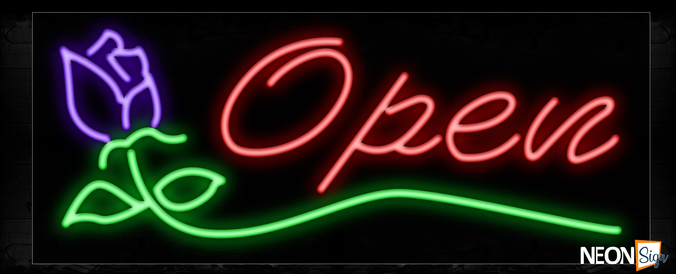 Image of 10433 Open with flower underneath Neon Sign_13x32 Black Backing