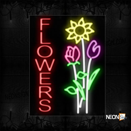 Image of 10459 Flowers With Logo (Vertical) Neon Sign_24x31 Black Backing