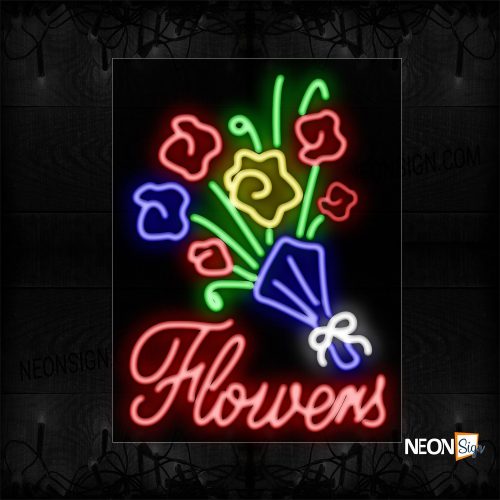 Image of 10464 Flowers With Logo Neon Sign_24x31 Black Backing