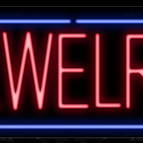 Image of 10476 Jewelry in red with blue border Neon Sign_13x32 Black Backing