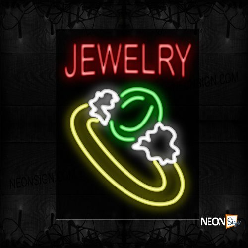 Image of 10479 Jewelry With Ring Logo Neon Sign_24x31 Black Backing