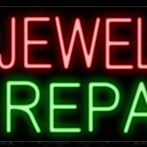 Image of 10490 Jewelry Repair with ring logo Neon Sign_13x32 Black Backing