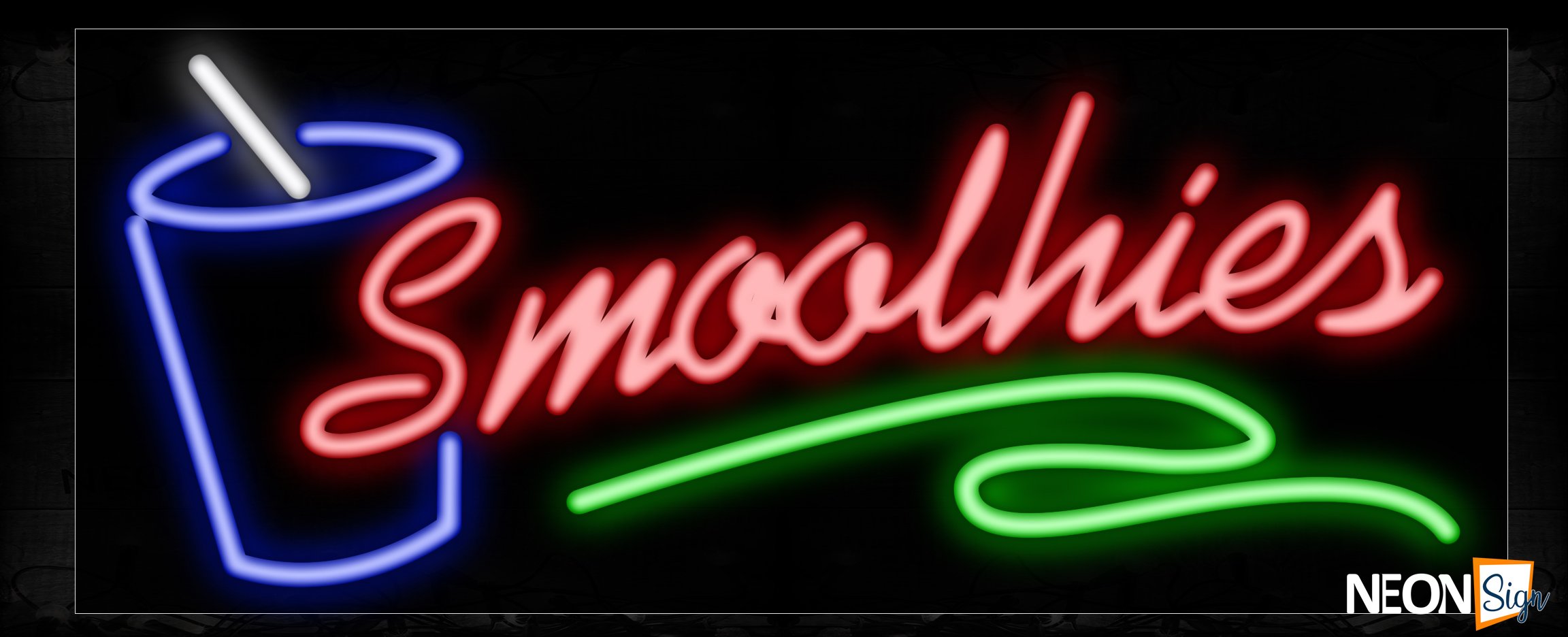 Image of 10493 Smoothies with green line and glass Neon Sign_13x32 Black Backing