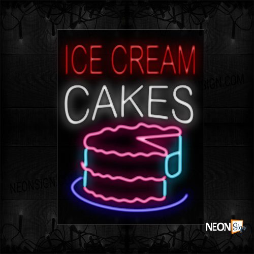 Image of 10497 Ice Cream Cakes With Cake Logo Neon Signs_24x31 Black Backing
