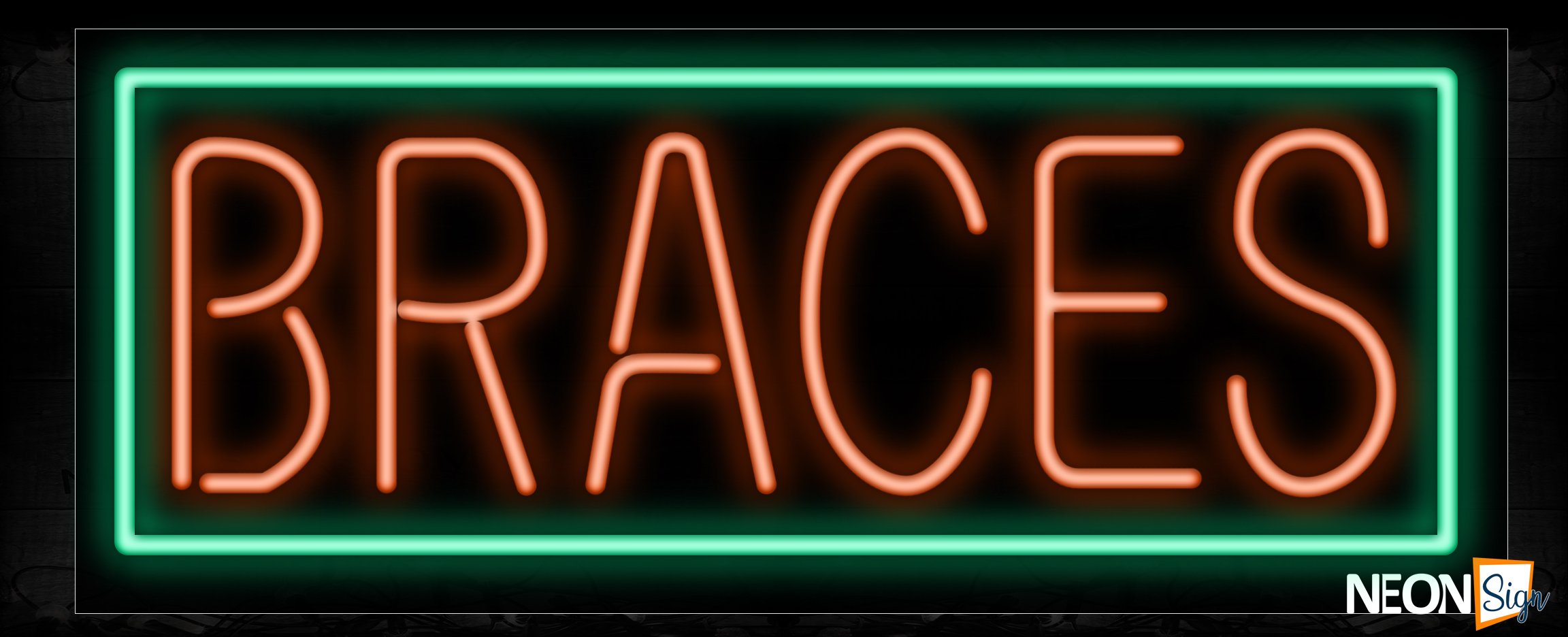 Image of 10500 Braces wtih green border Neon Sign_13x32 Black Backing