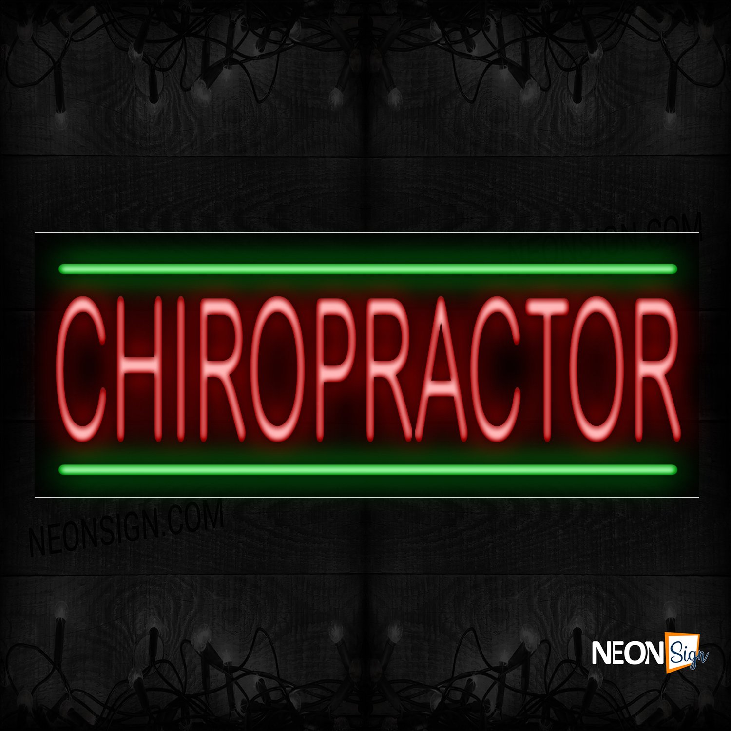 Image of 10524 Chiropractor With Green Lines Neon Sign_13x32 Black Backing