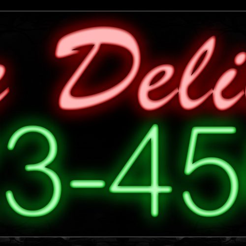 Image of 10535 We Deliver with contact no Neon Sign_13x32 Black Backing