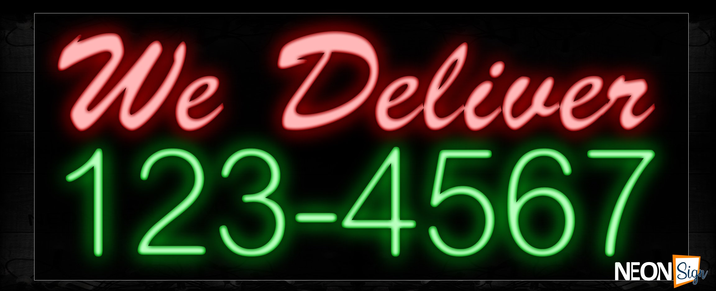 Image of 10535 We Deliver with contact no Neon Sign_13x32 Black Backing