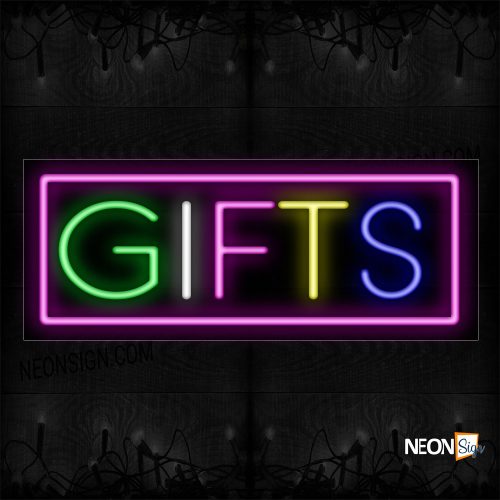 Image of 10550 Colorful Gifts With Pink Border Neon Sign_13x32 Black Backing