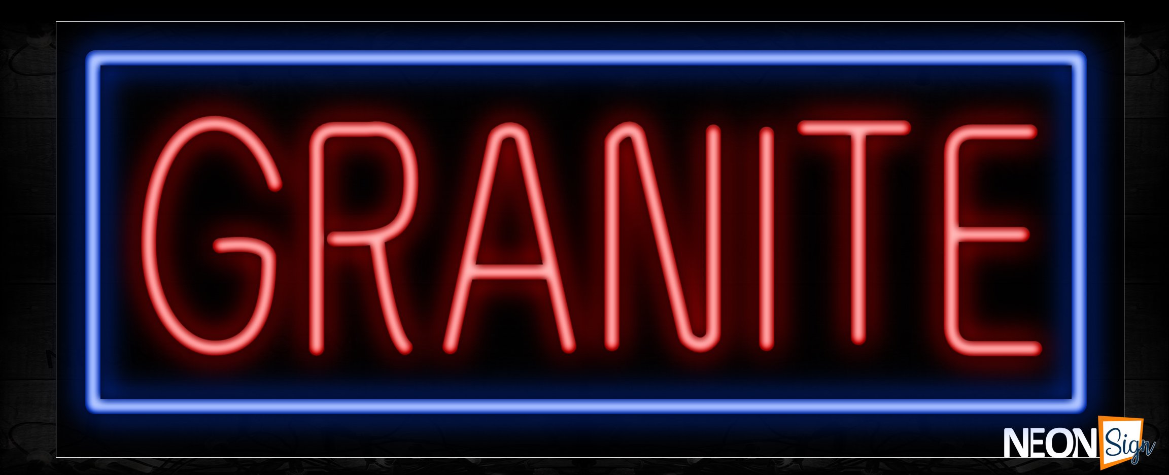 Image of 10553 Granite in red and blue border Neon Sign_13x32 Black Backing