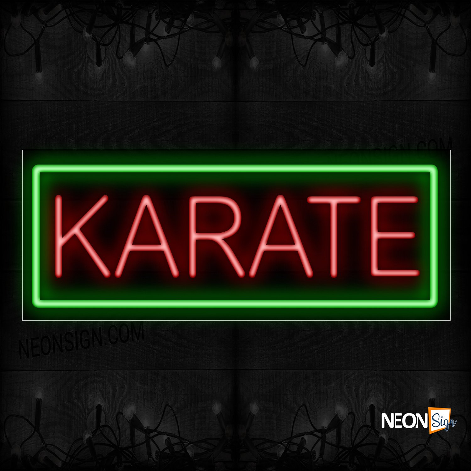 Image of 10566 Karate In Red With Green Border Neon Sign_13x32 Black Backing