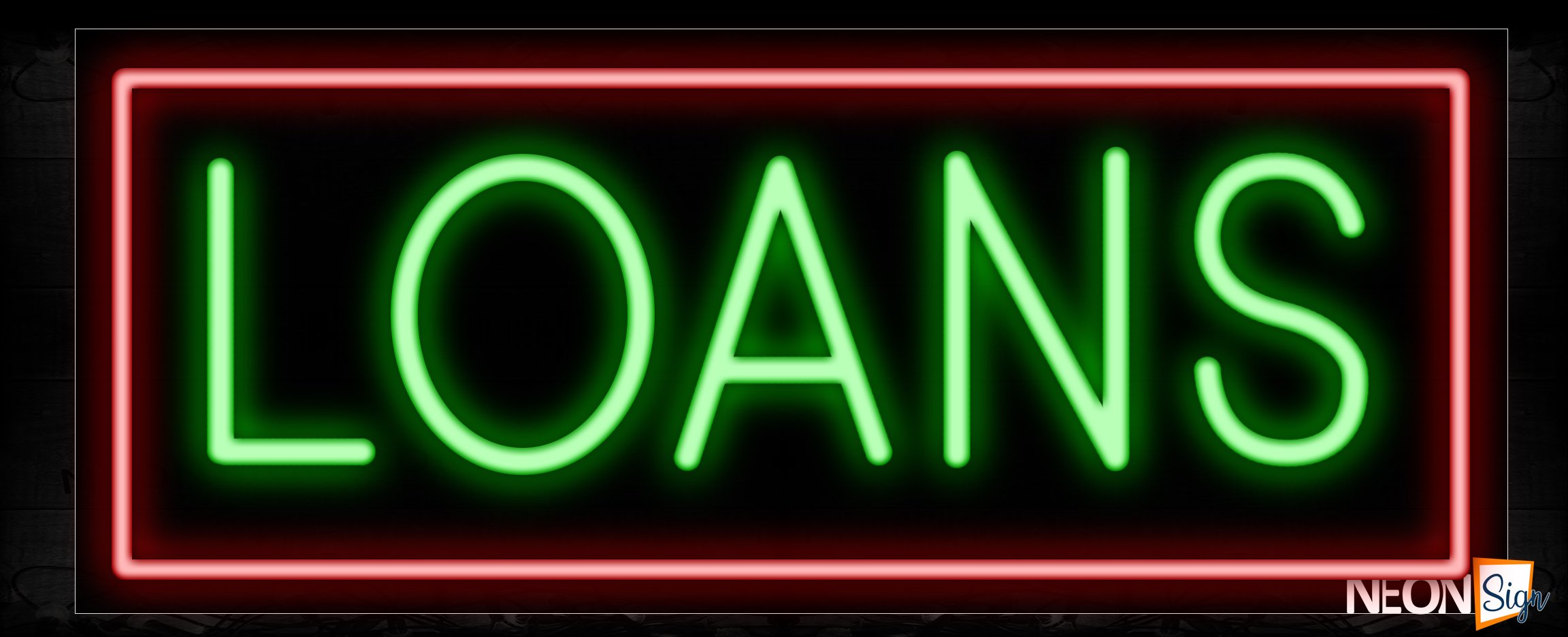 Image of 10568 Loans with red border Neon Sign _13x32 Black Backing
